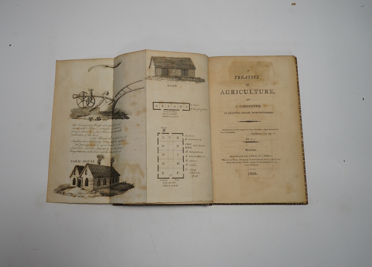 A New System of Agriculture ... By a Country Gentleman. 2nd edition. contemp. gilt ruled calf, sm.8vo. 1755; Carpenter, J. - A Treatise on Agriculture. vol.1 (only, of 2). folded frontis., full page engraving of bee hive